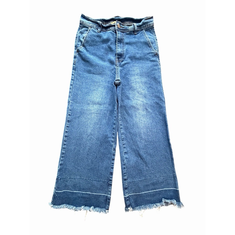 Gianni Bini Jeans Women's Medium Wide Leg Unhemmed High Rise Blue Denim #EEE2-1